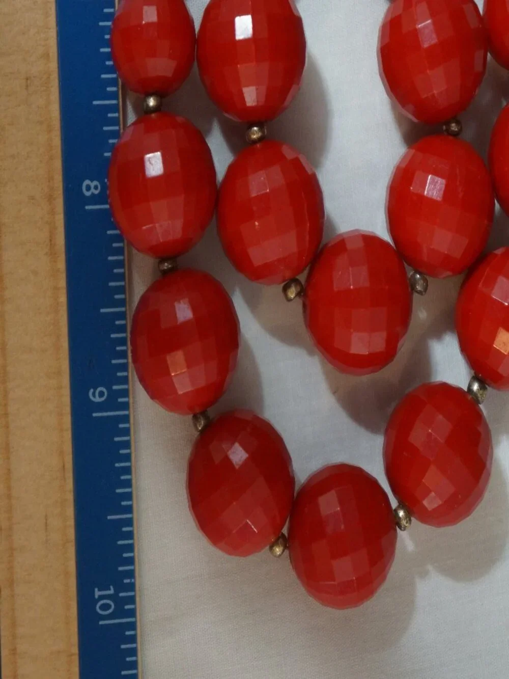 Vintage 1950s Signed Germany Red Faceted Bead Necklace & Clip On Earring Set